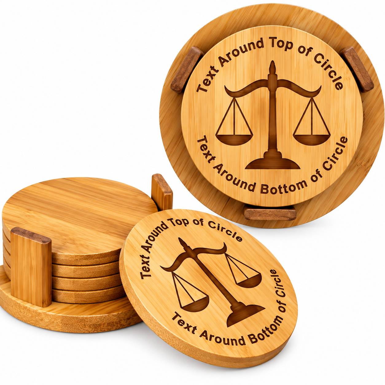 Personalized bamboo coaster set